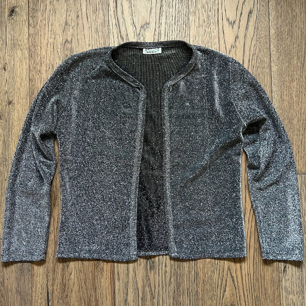 Vintage 90s Silver Disco Shimmery Silver Cardigan S M Small Sheen Metallic